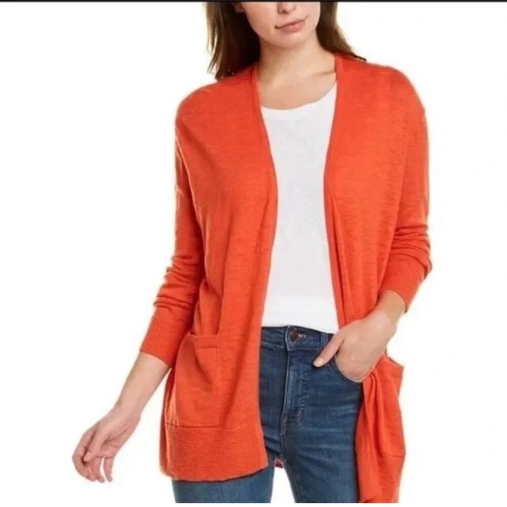 MADEWELL Slub Cardigan Sweater, Orange Cotton Open Drape Pockets Casual Boho, S